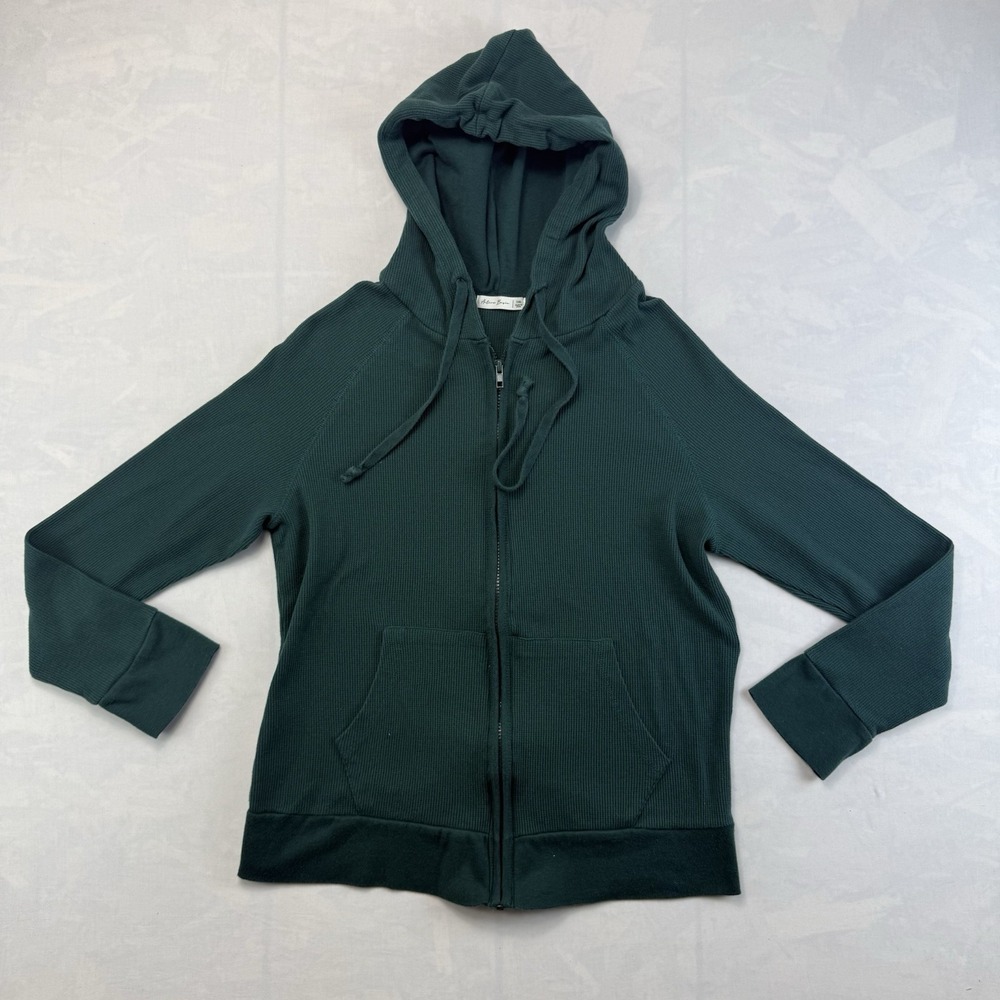 Active Basic Waffle Knit Hoodie 1XL Green Full Zip Thermal Sweatshirt